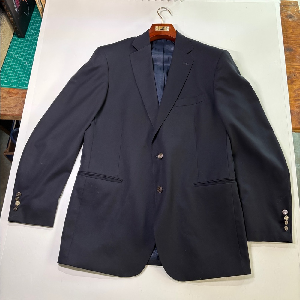 Corbin Men’s Navy Wool Sport Coat Blazer 41R | Custom Buttons | 100% Wool